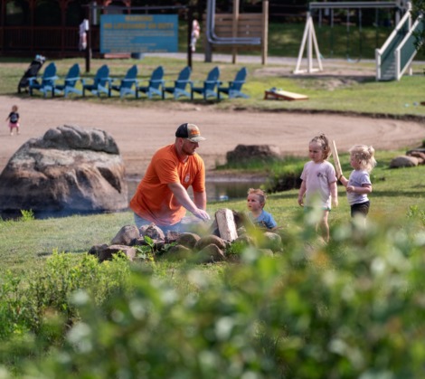 HTR Adirondacks River and Sandy Beach with Family Playing