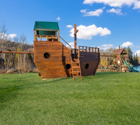 HTR Adirondacks river and sandy beach with playground